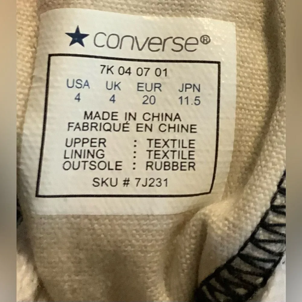 Converse Kid’s Black & White High-Top Sneakers Size 4